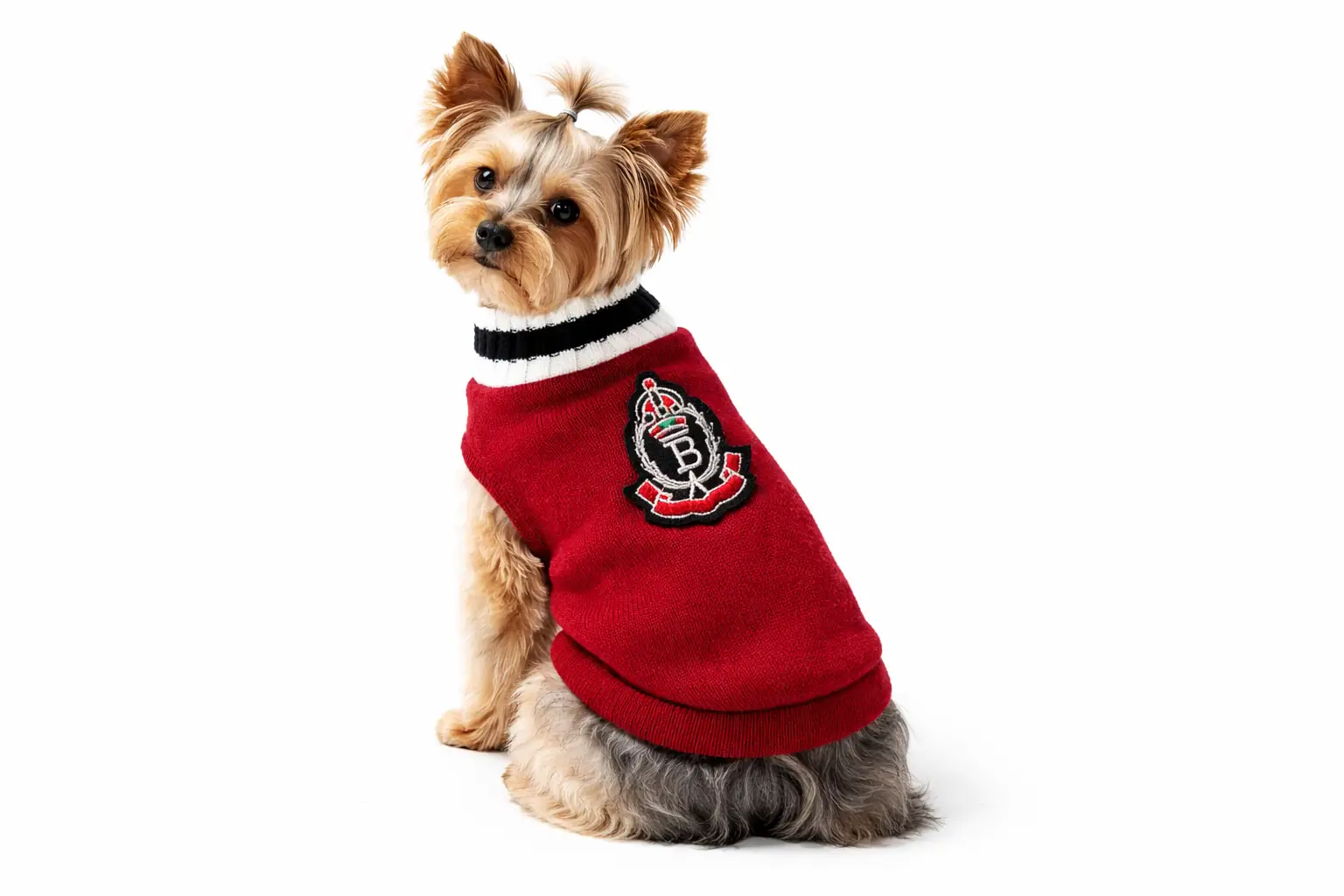 Плетен пуловер за Йорки – Класически стил червен